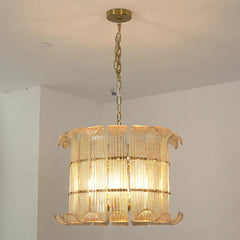 Curved Glass Slat Drum Chandelier