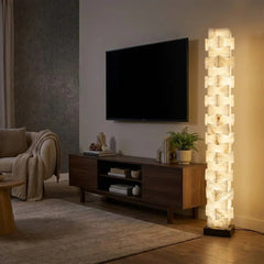 Sculptural Stacked Alabaster Totem Floor Lamp