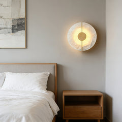 Circular Alabaster Wall Lamp With Brass Bar