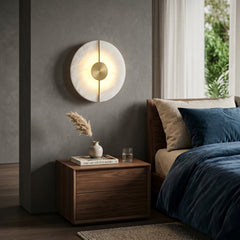 Circular Alabaster Wall Lamp With Brass Bar