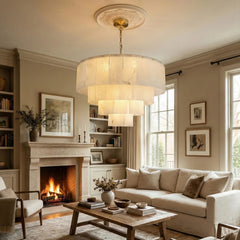 Rectangular Alabaster Multi Layered Round Chandelier