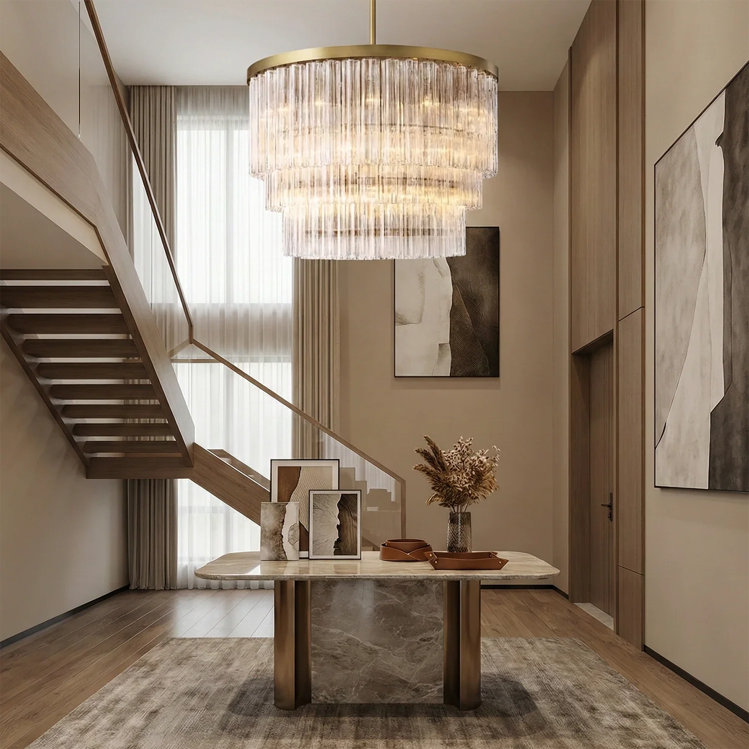 Linear Crystal Cascade Chandelier