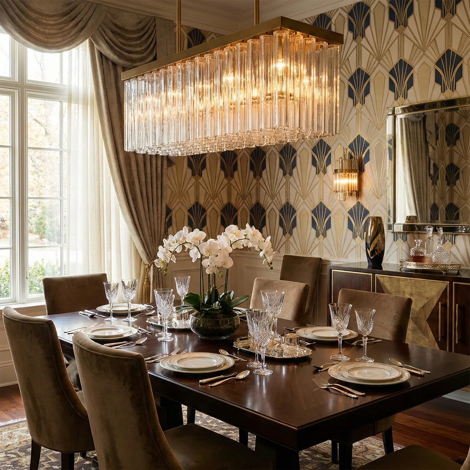 Linear Crystal Cascade Chandelier