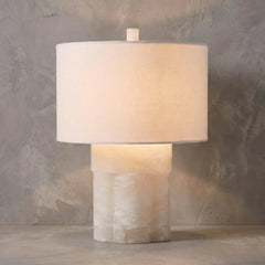 Alabaster Column Drum Table Lamp