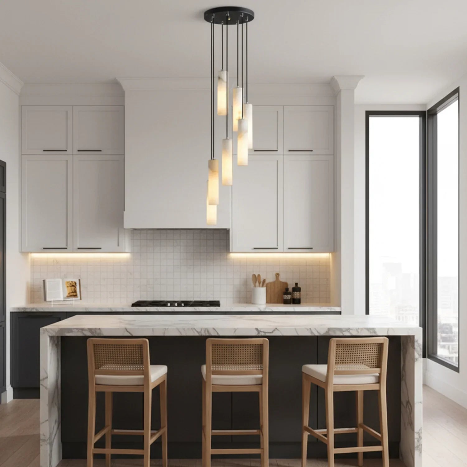 Luxury Alabaster Cylinder Cluster Chandelier