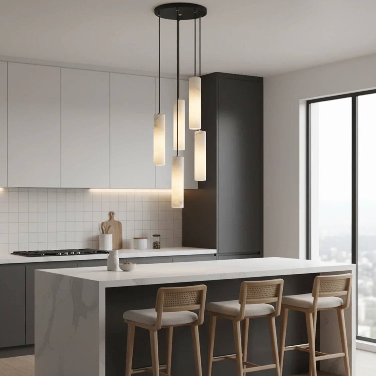 Luxury Alabaster Cylinder Cluster Chandelier