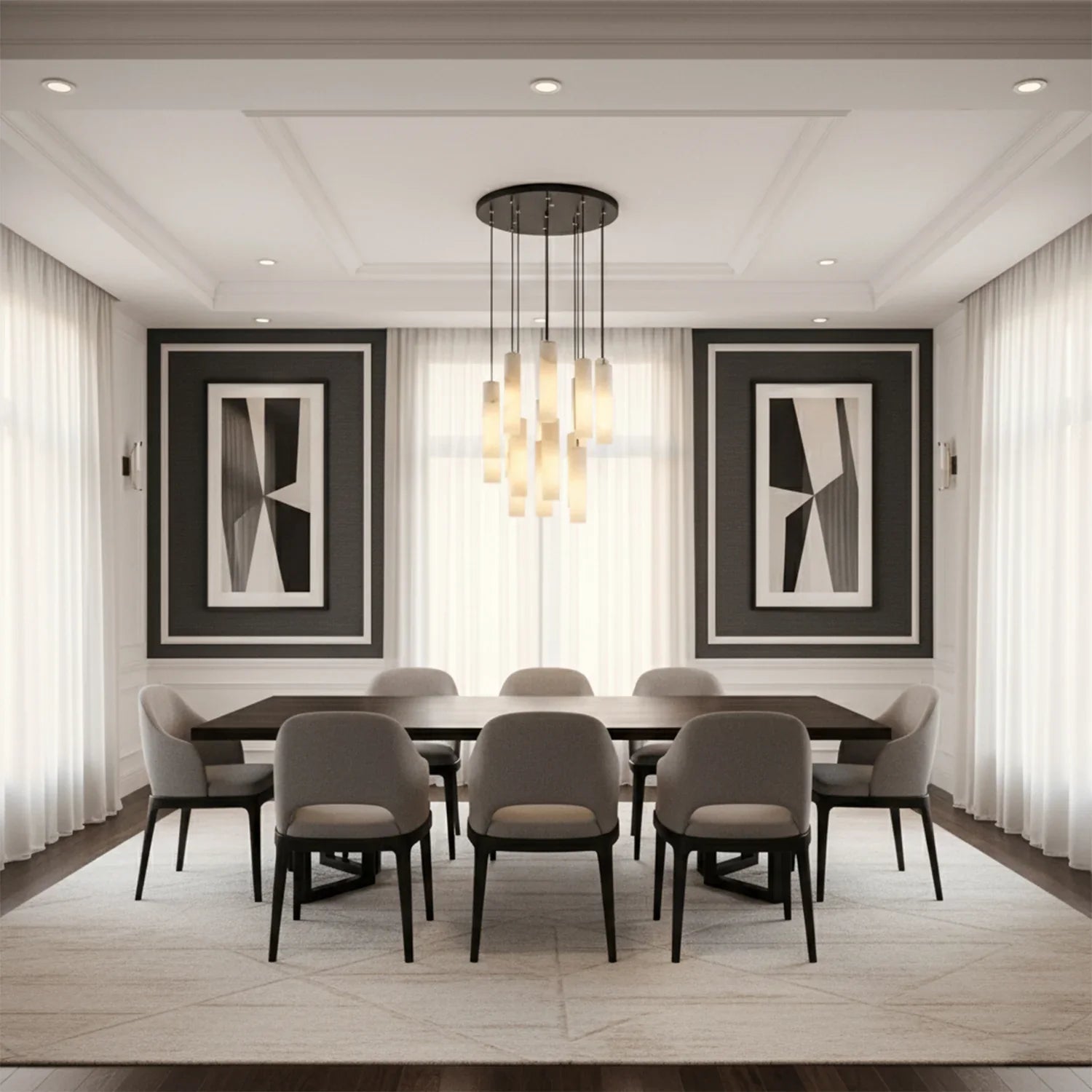 Luxury Alabaster Cylinder Cluster Chandelier