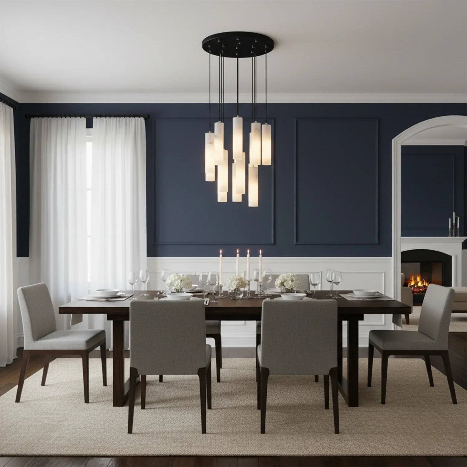 Luxury Alabaster Cylinder Cluster Chandelier