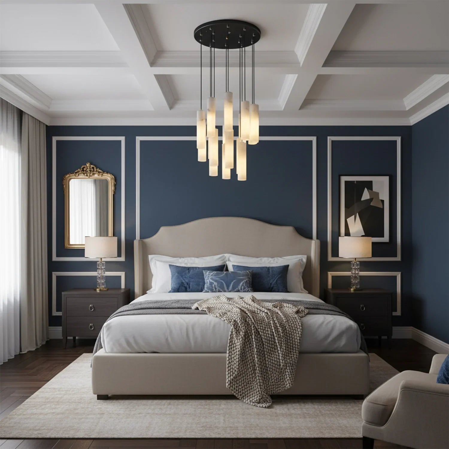 Luxury Alabaster Cylinder Cluster Chandelier