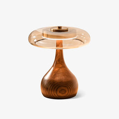Mid-Century Wood & Glass Disc Table Lamp