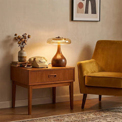 Mid-Century Wood & Glass Disc Table Lamp