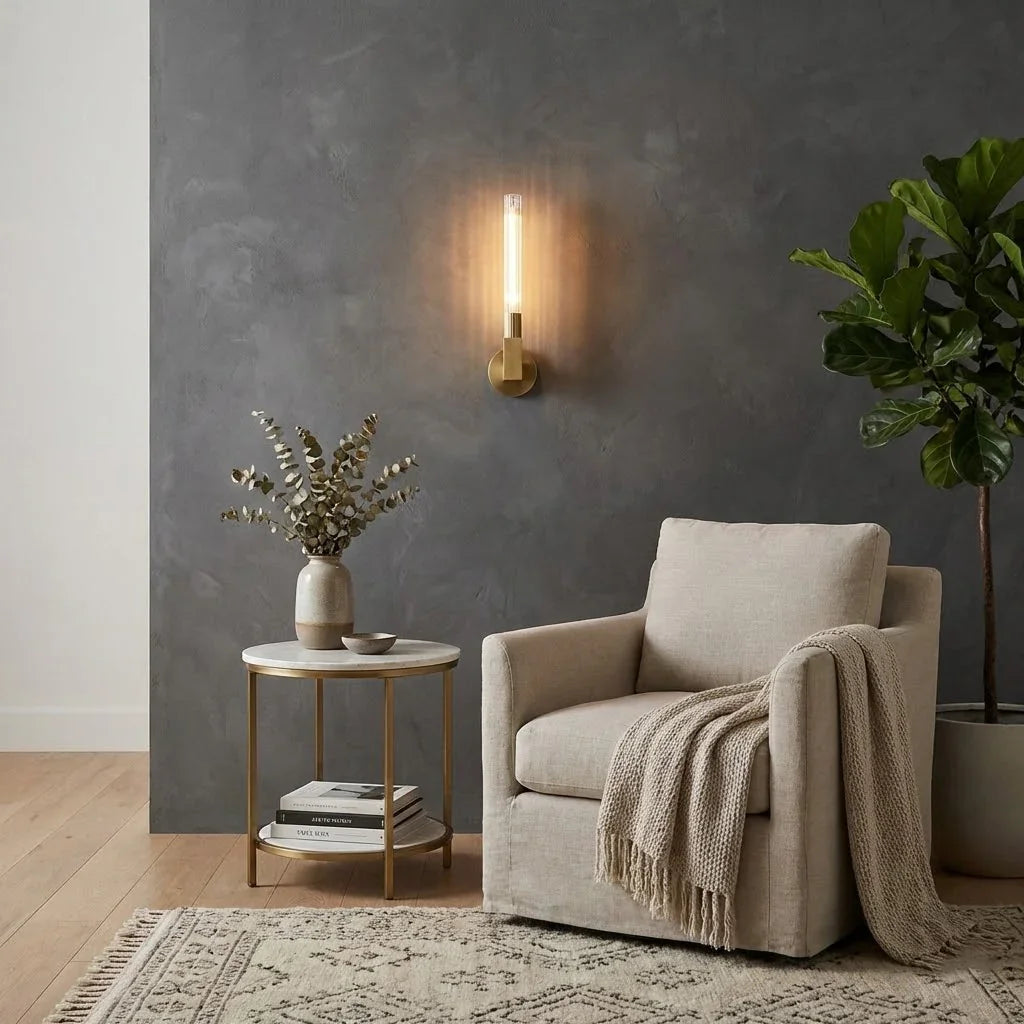 Modern Linear Brass & Glass Wall Light