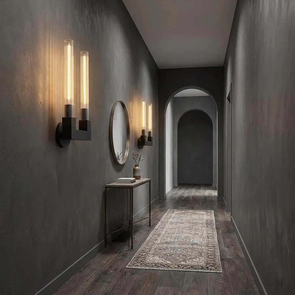 Modern Linear Brass & Glass Wall Light
