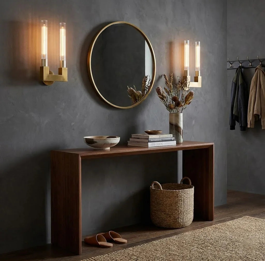 Modern Linear Brass & Glass Wall Light