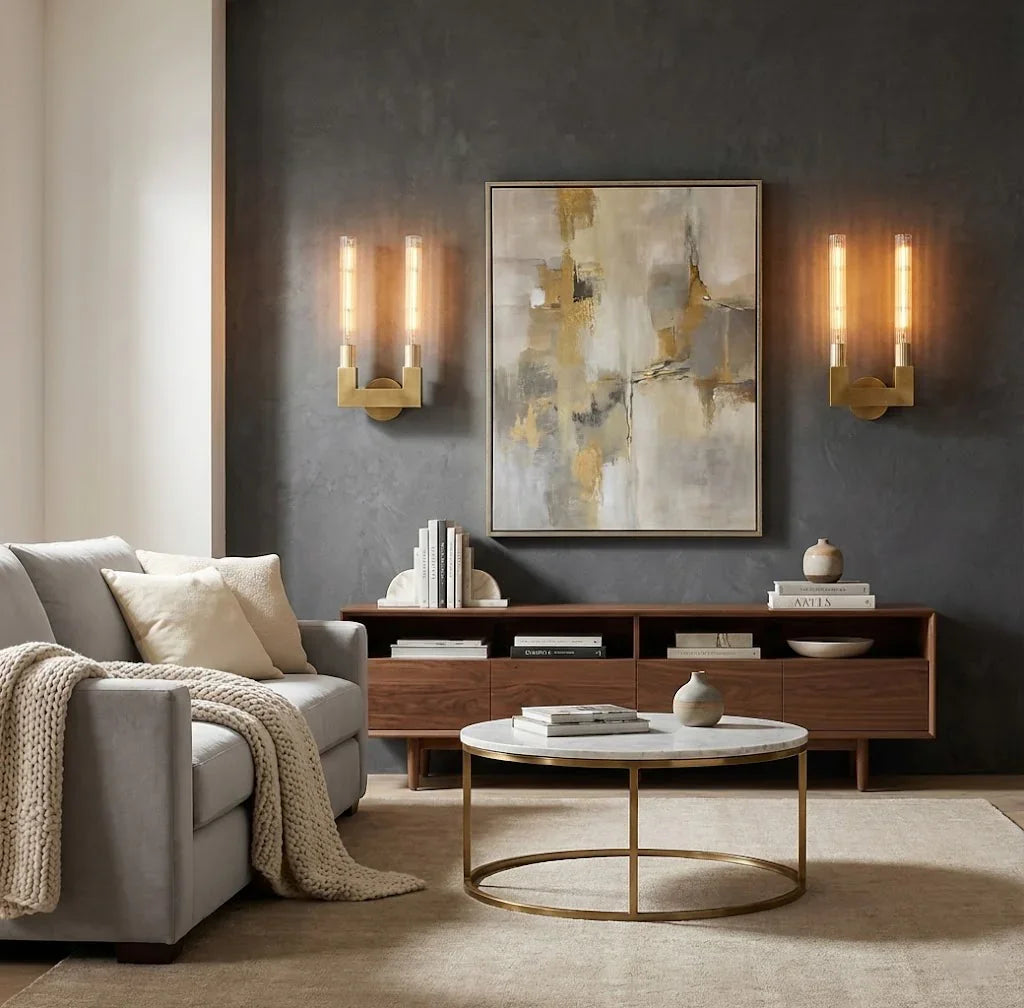 Modern Linear Brass & Glass Wall Light