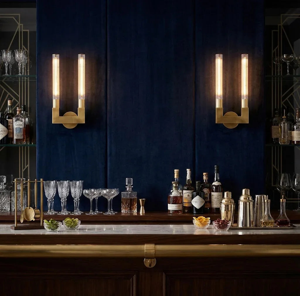 Modern Linear Brass & Glass Wall Light