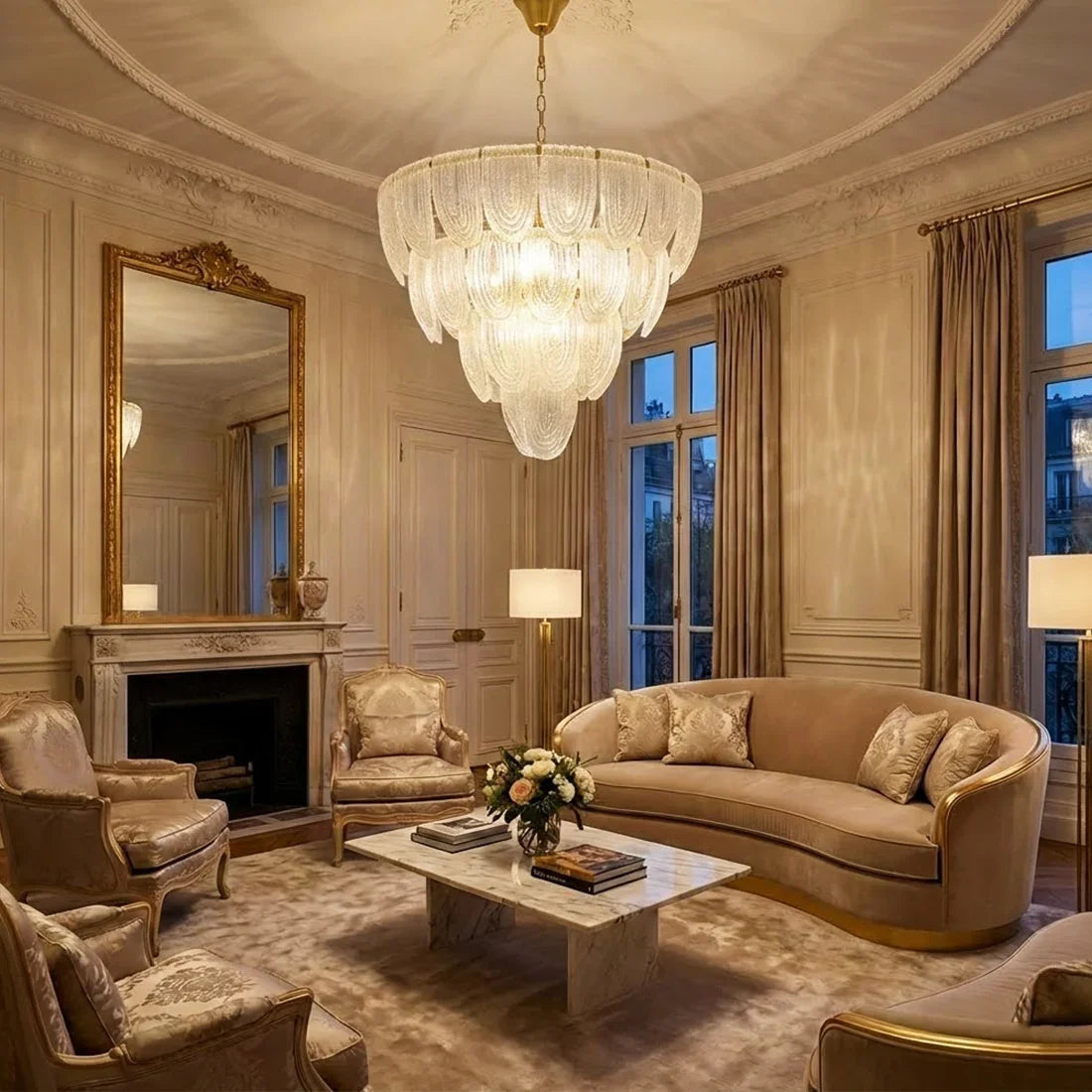 Murano-Style Tiered Glass Chandelier