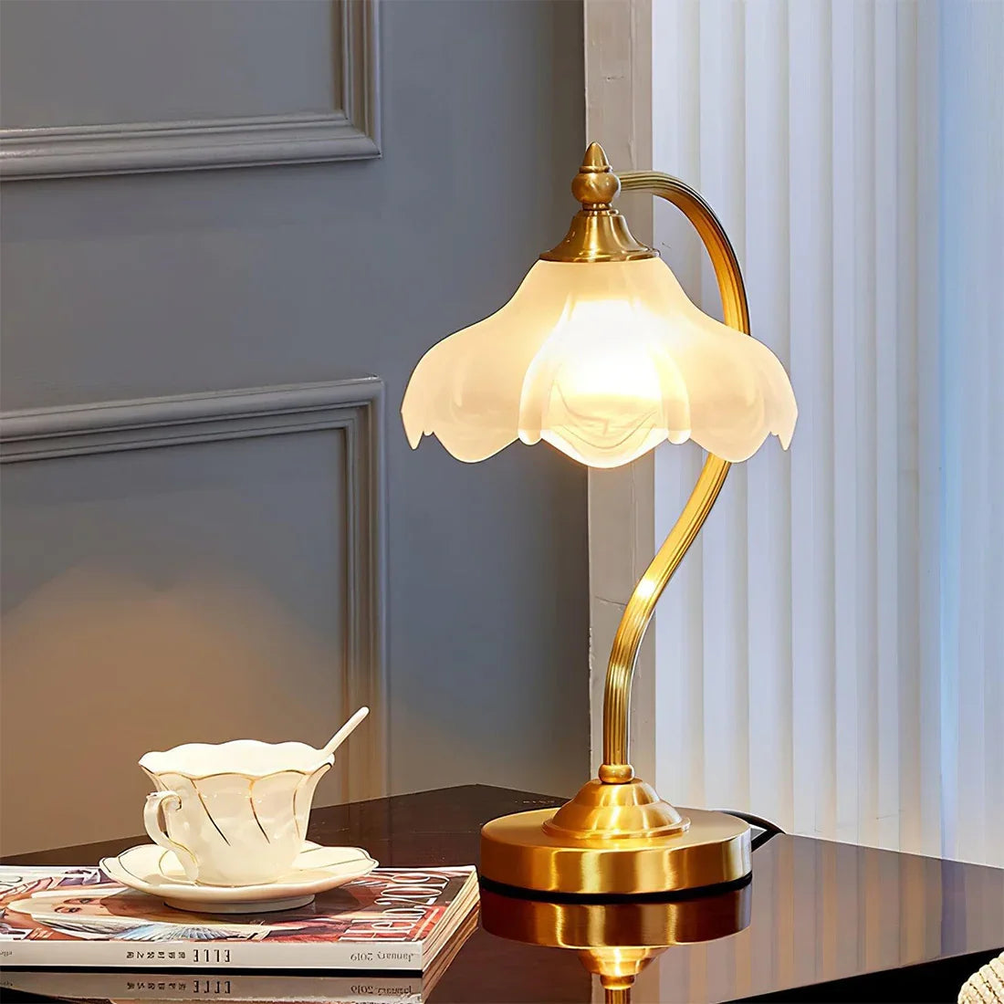 Petal Glow Brass & Glass Table Lamp