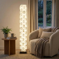Sculptural Stacked Alabaster Totem Floor Lamp