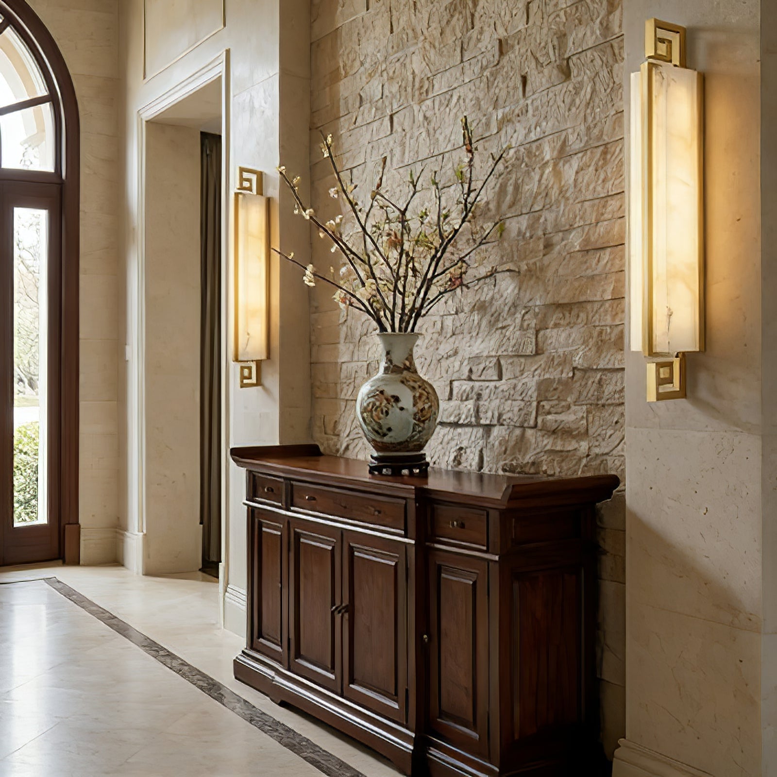 Sleek Alabaster Brass Wall Light