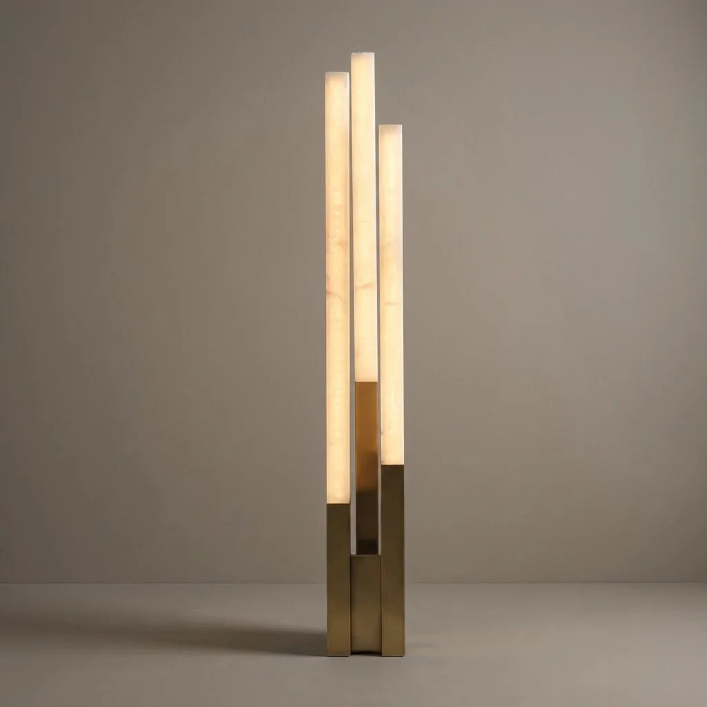 Staggered Natural Alabaster Pillar Floor Lamp