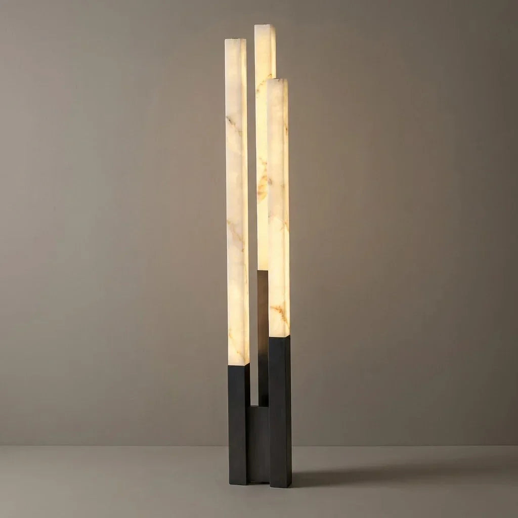 Staggered Natural Alabaster Pillar Floor Lamp