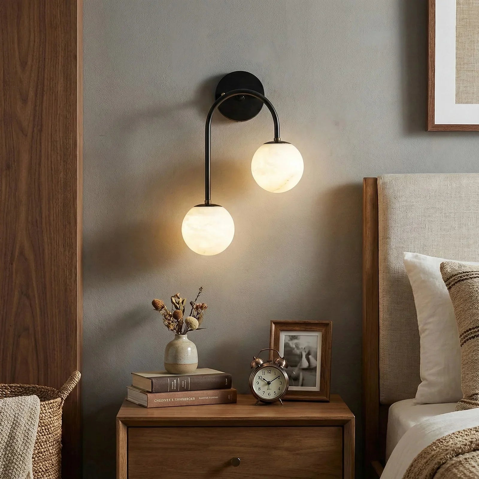 Alabaster Double Spherical U Shape Wall Lamp