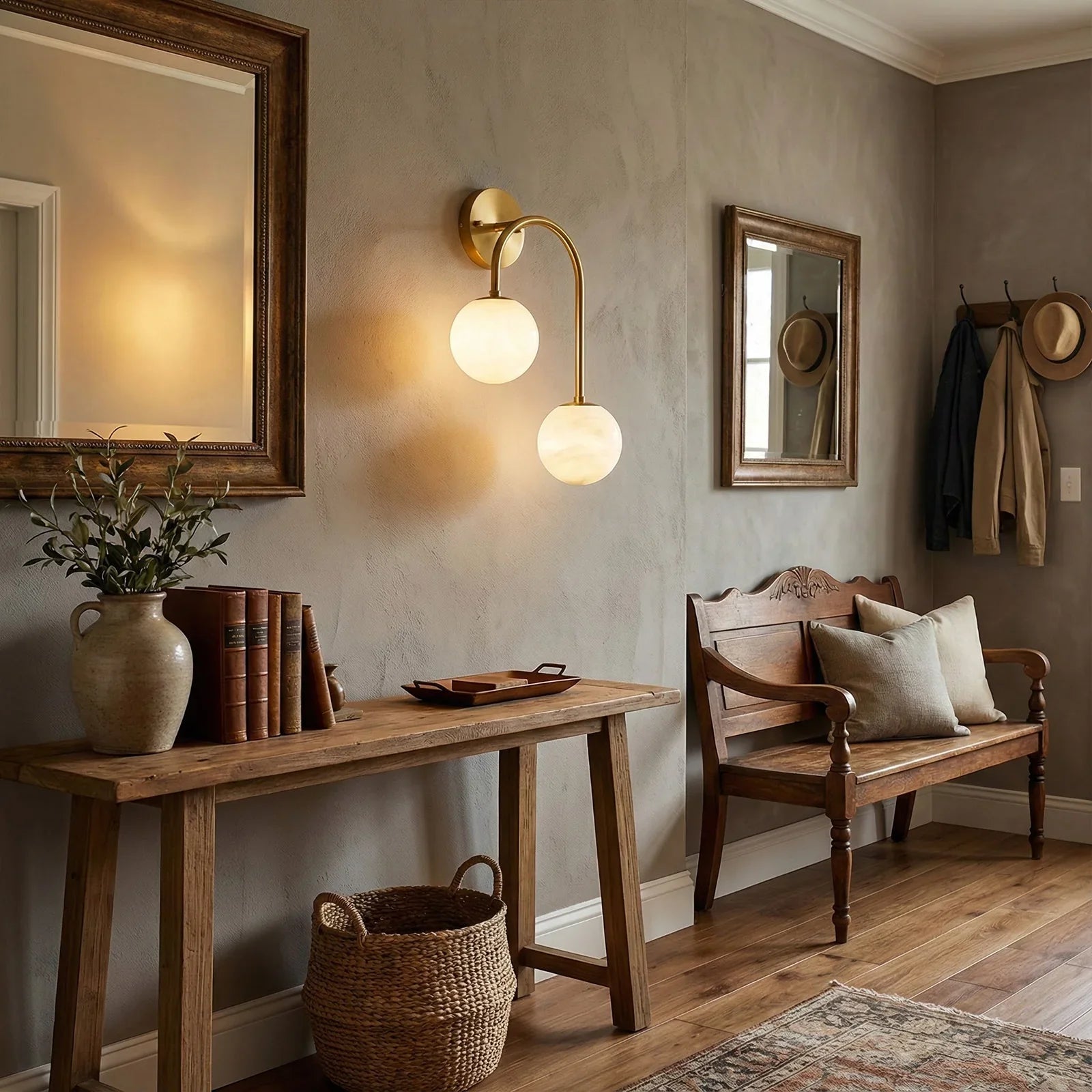 Alabaster Double Spherical U Shape Wall Lamp