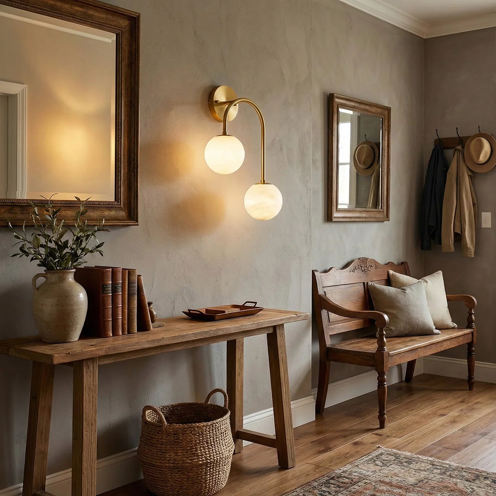 Alabaster Double Spherical U Shape Wall Lamp