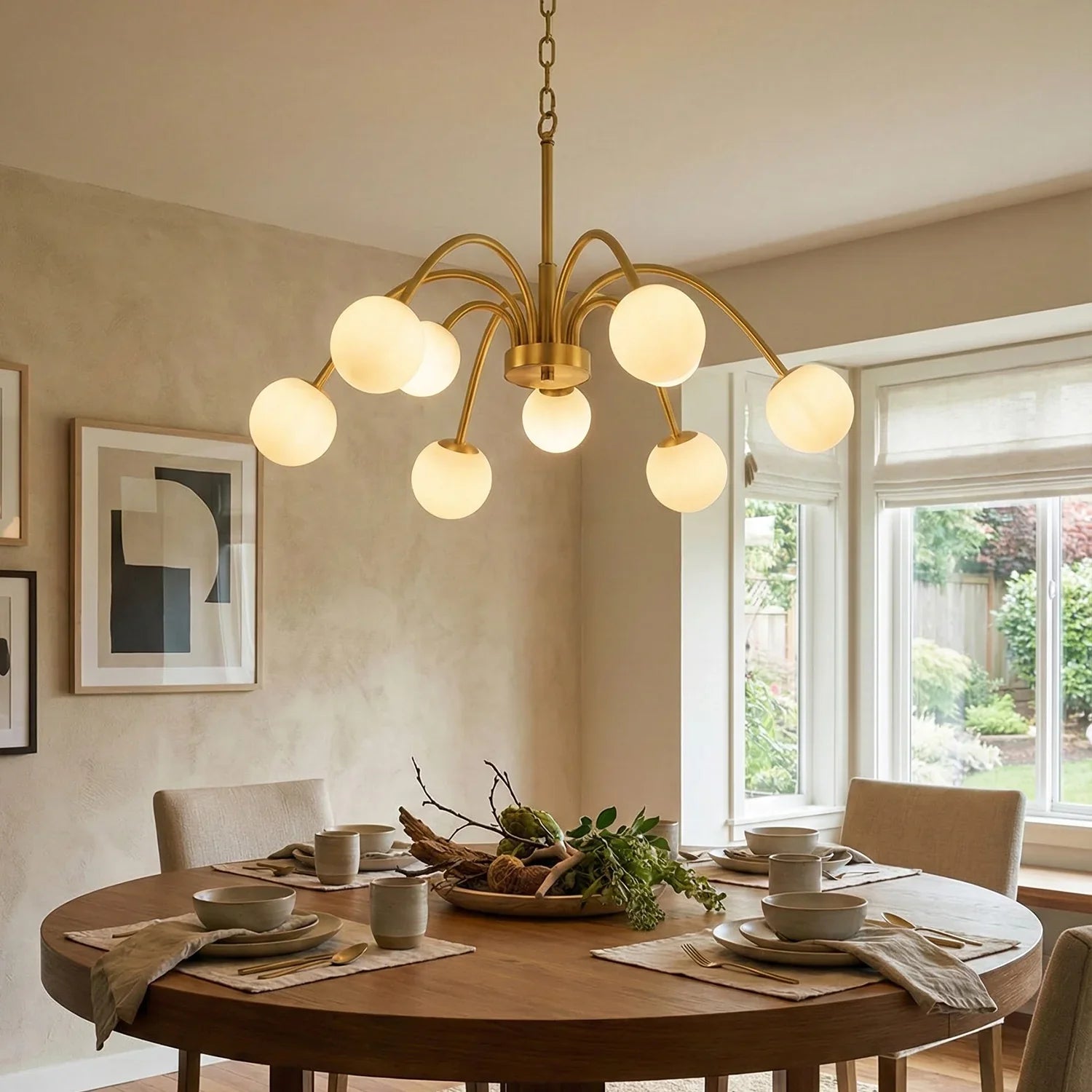 Alabaster Forked Radial Globe Chandelier
