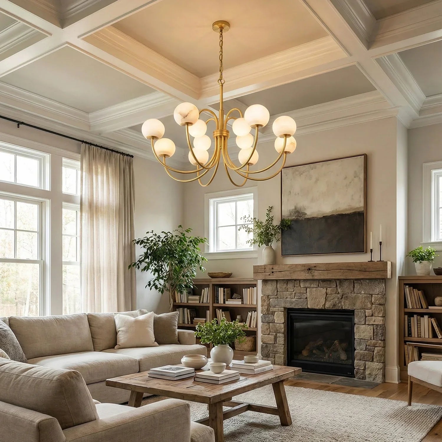 Alabaster Forked Radial Globe Chandelier