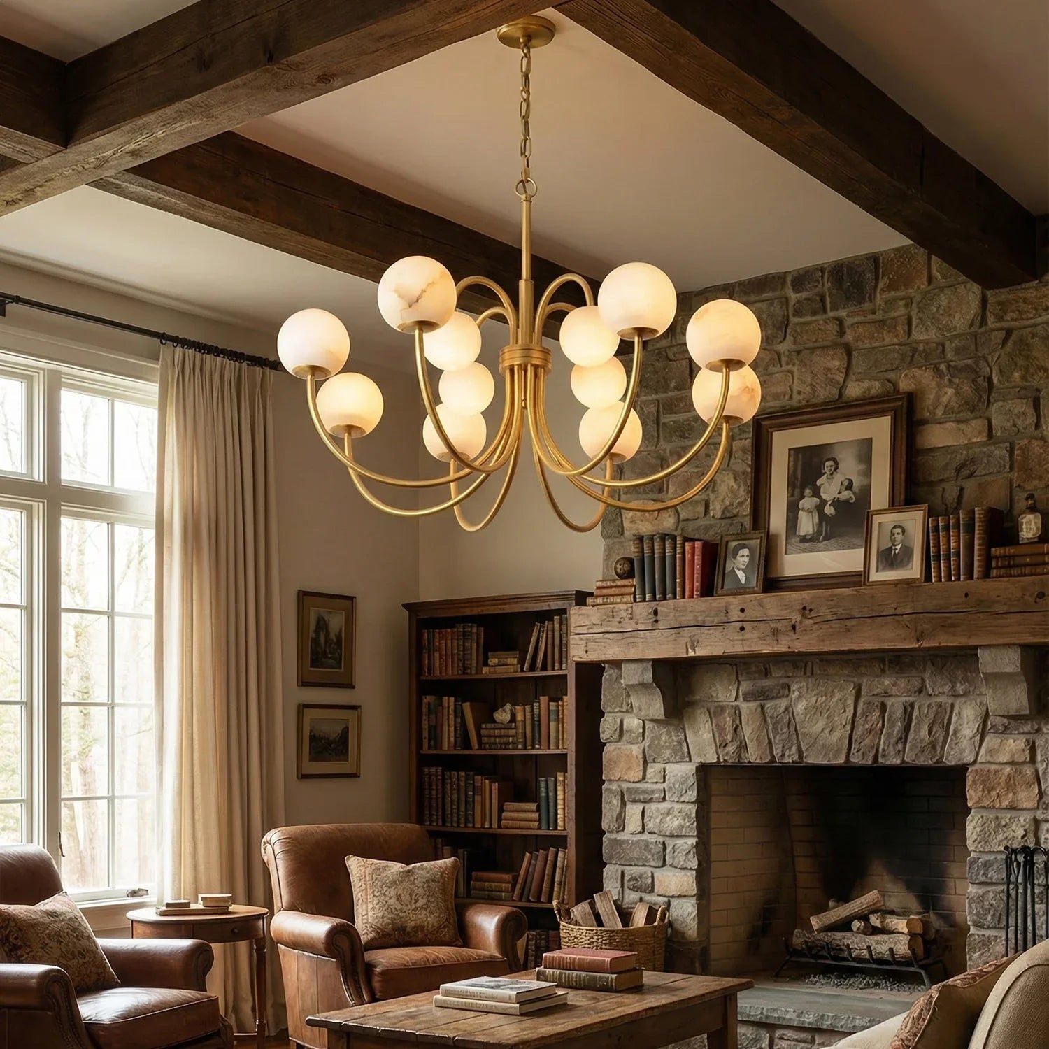 Alabaster Forked Radial Globe Chandelier