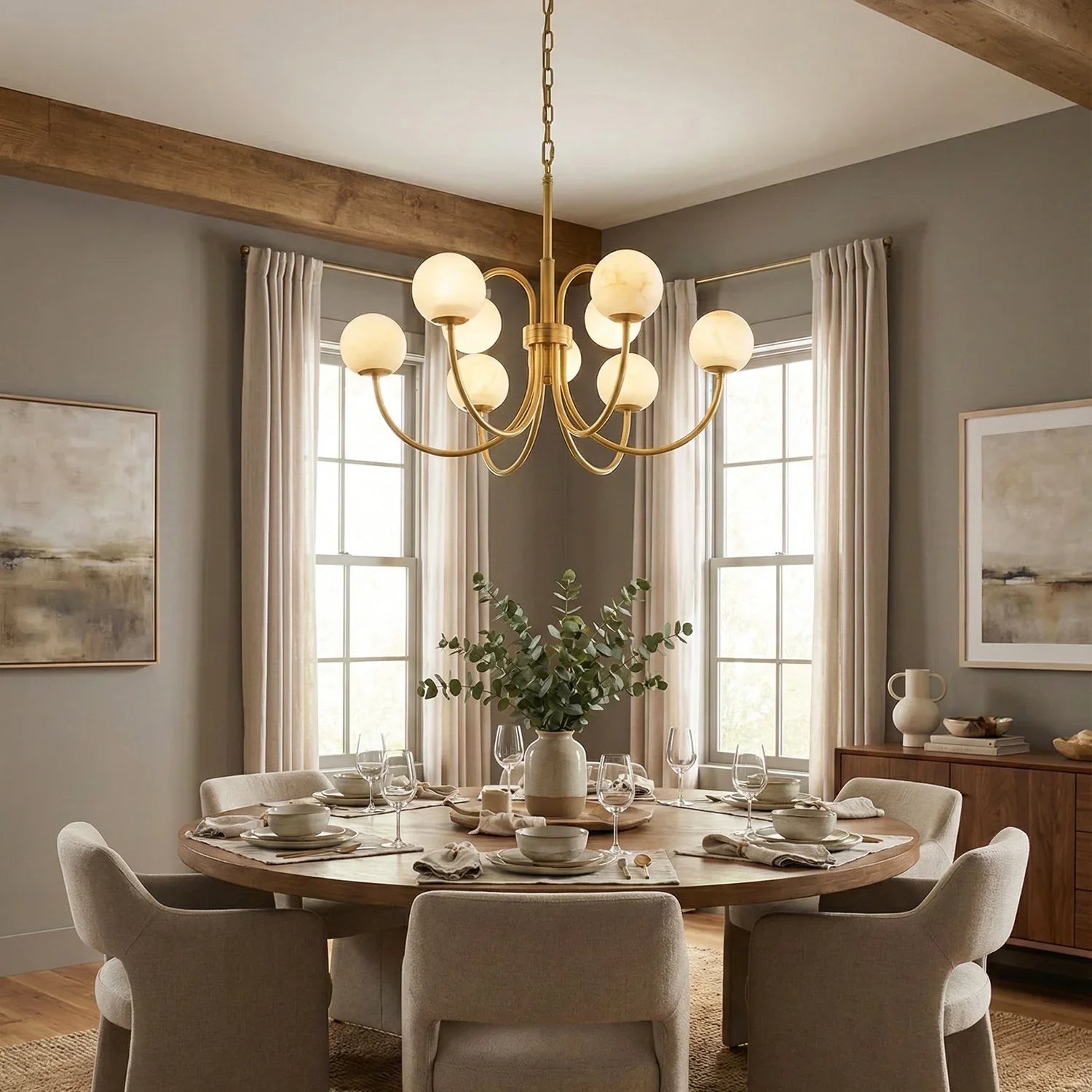 Alabaster Forked Radial Globe Chandelier