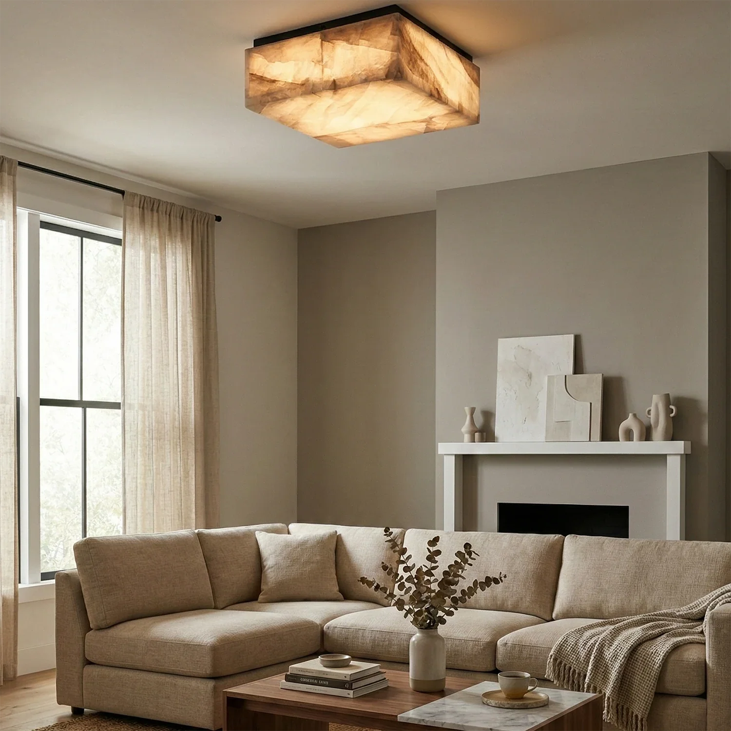 Alabaster Riviera Square Ceiling  Lamp