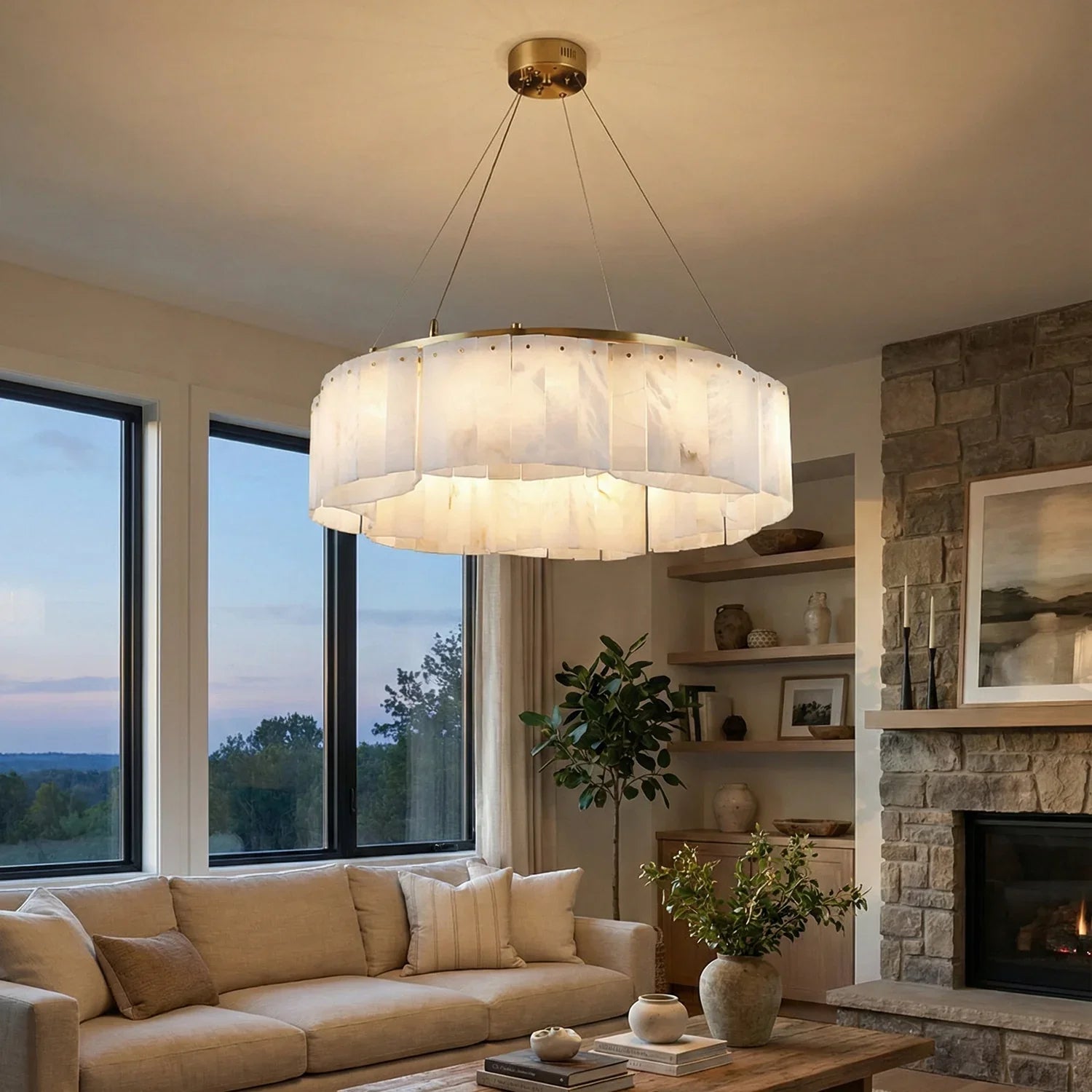 Alabaster Willamette Round Layered Chandelier
