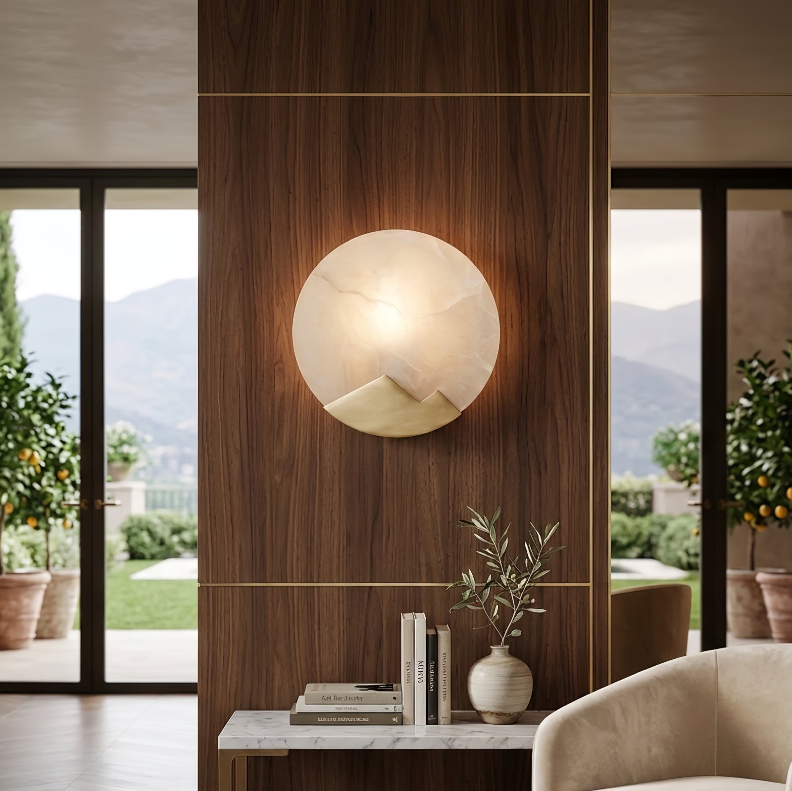 Luxury Copper Moon Alabaster Sconce