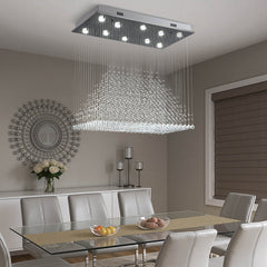 Astra Modern Luxury K9 Crystal Inner Pyramid Rectangular Chandelier