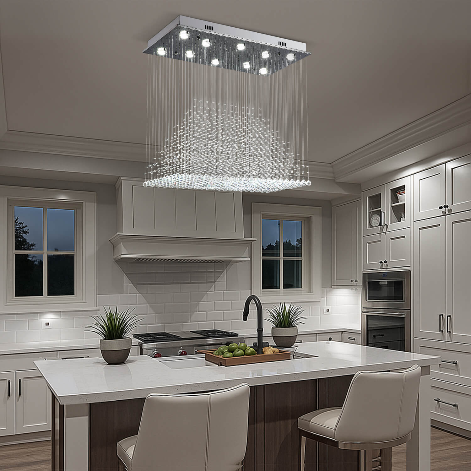 Astra Modern Luxury K9 Crystal Inner Pyramid Rectangular Chandelier