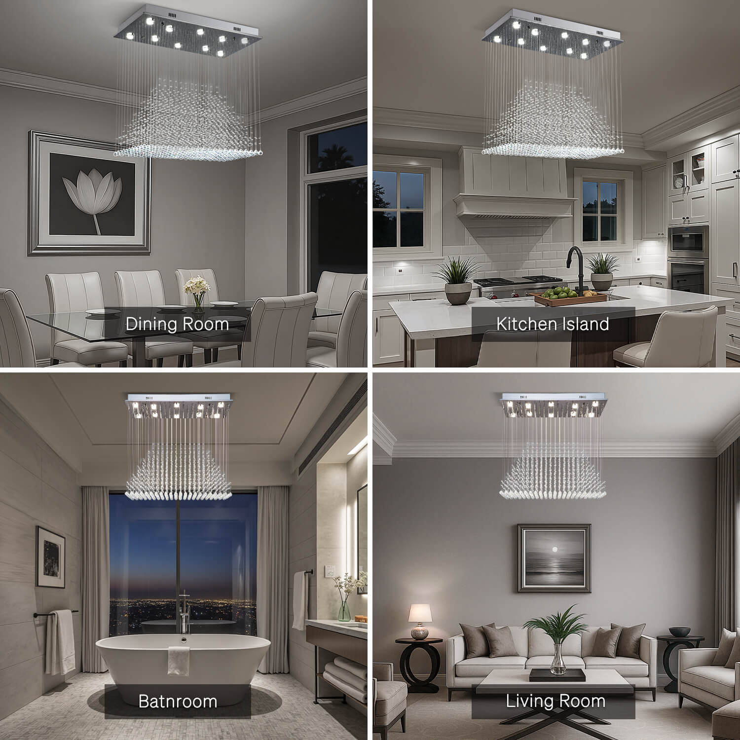 Astra Modern Luxury K9 Crystal Inner Pyramid Rectangular Chandelier