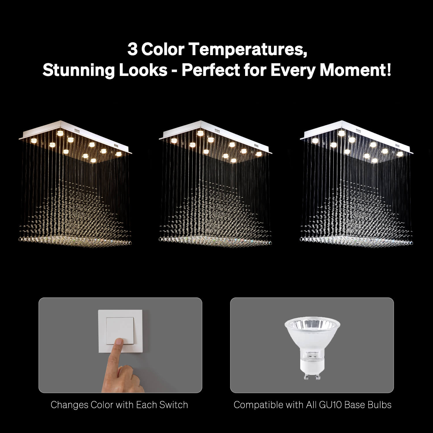 Astra Modern Luxury K9 Crystal Inner Pyramid Rectangular Chandelier