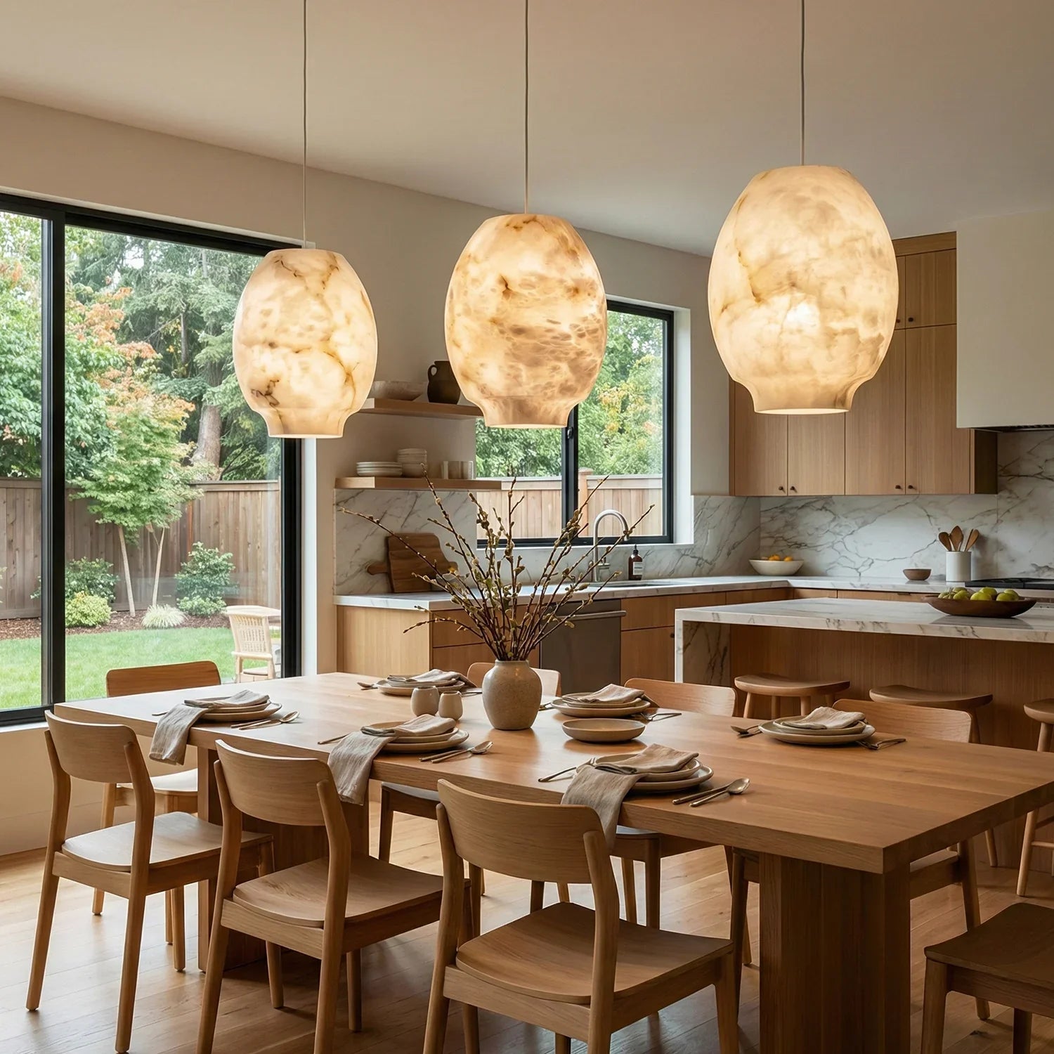 Oval Camille Organic Alabaster Pendant Lamp