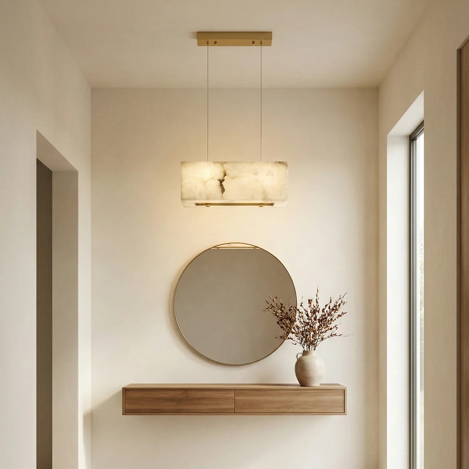 Rectangular Alabaster Box Shaped Pendant Lamp