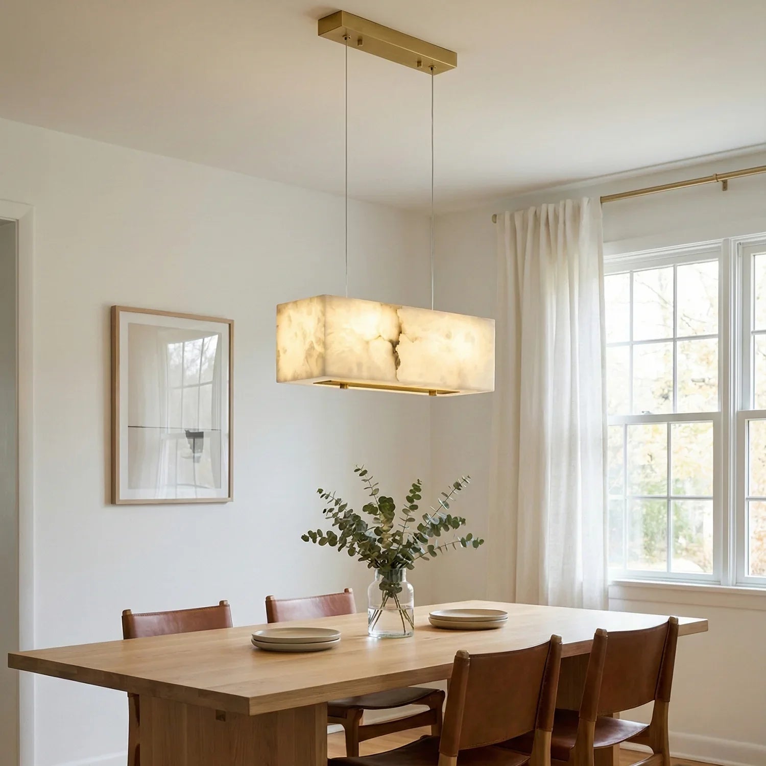 Rectangular Alabaster Box Shaped Pendant Lamp