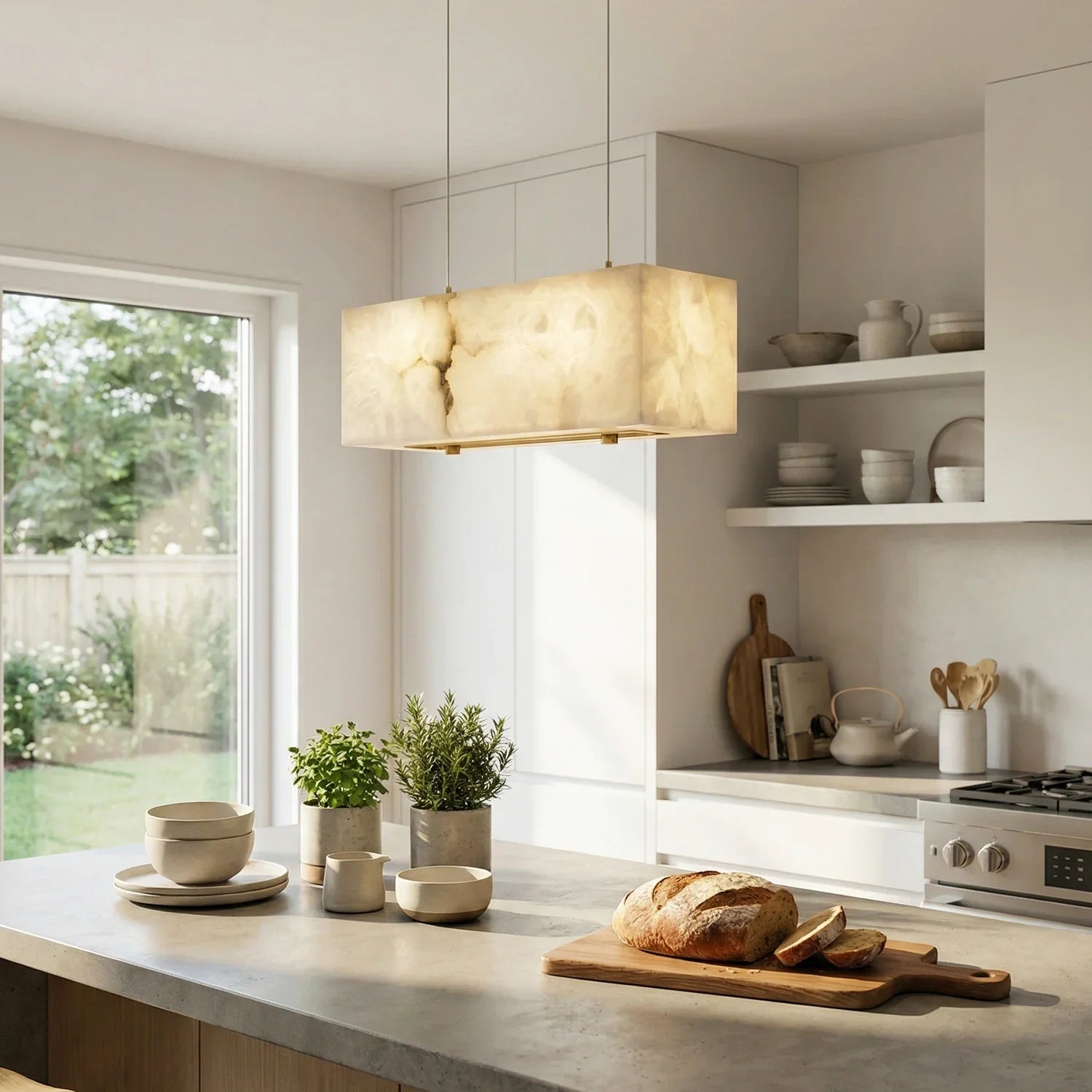 Rectangular Alabaster Box Shaped Pendant Lamp