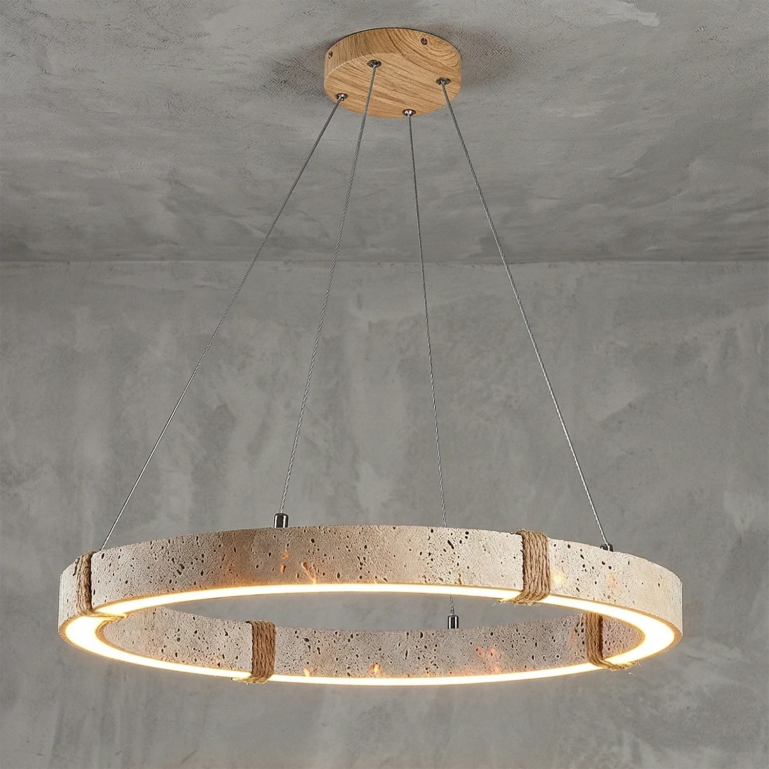 Ringor Minimalist Round Travertine Chandelier