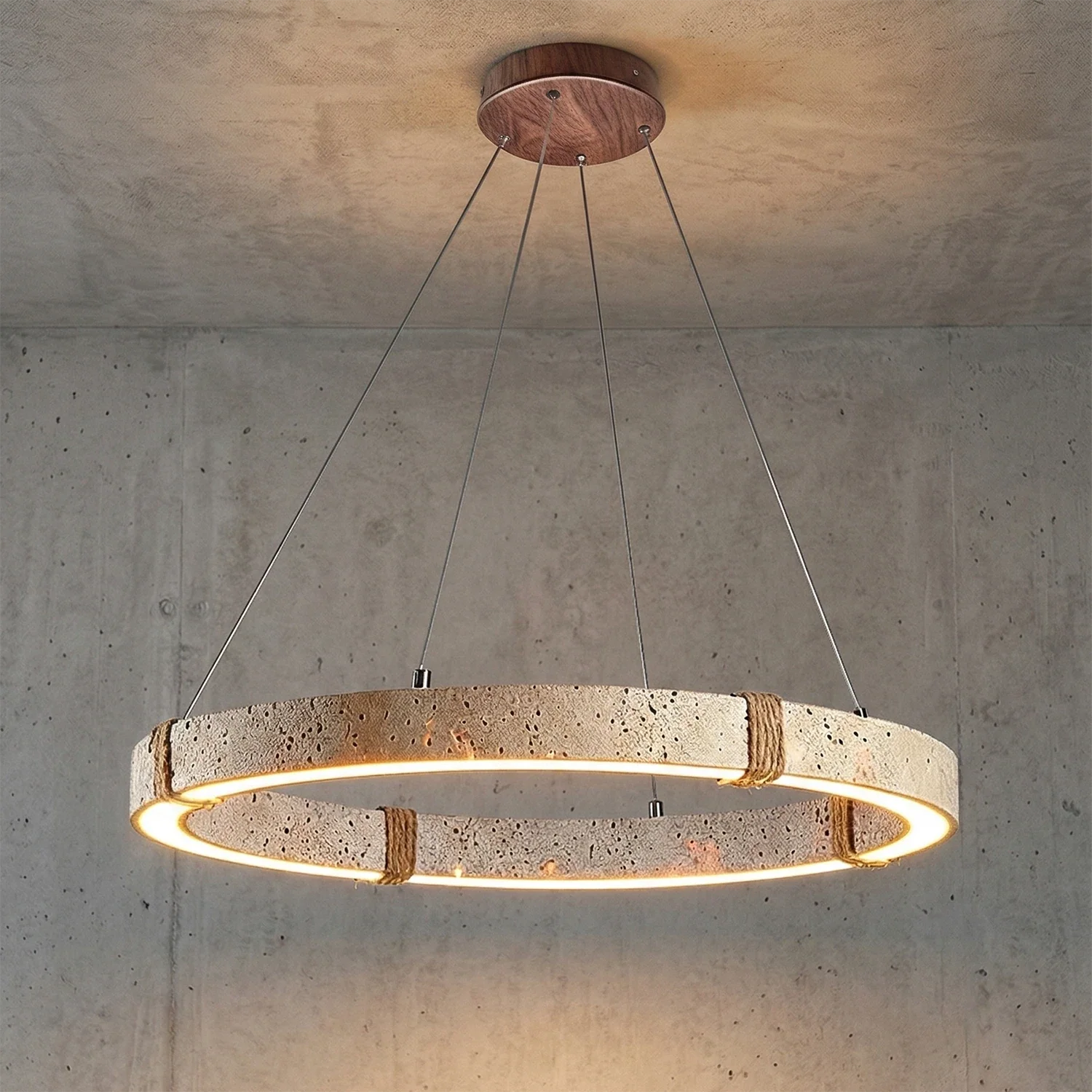 Ringor Minimalist Round Travertine Chandelier