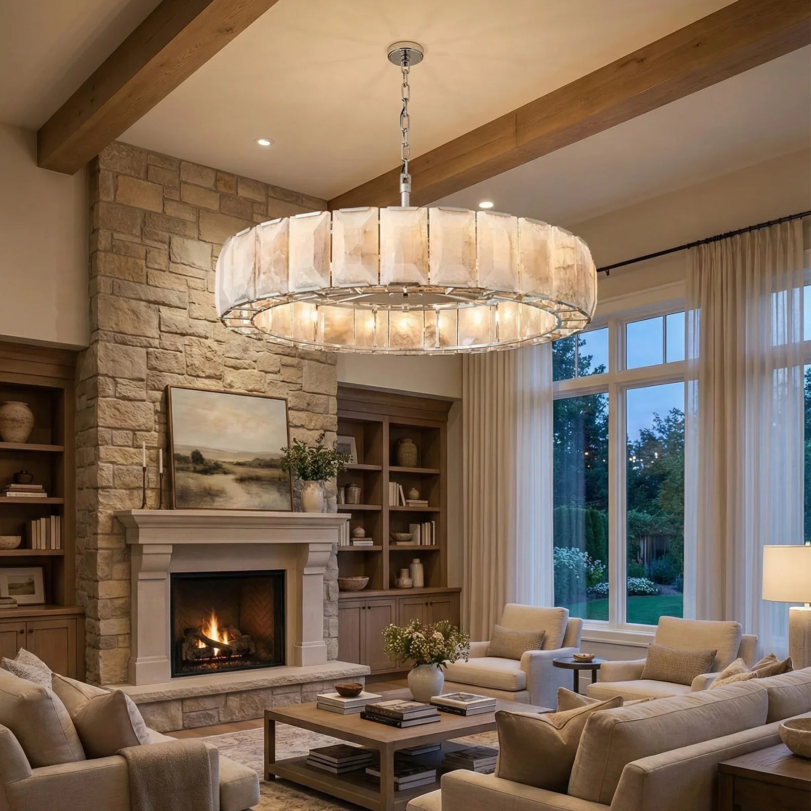 Round Alabaster Calcite Chandelier