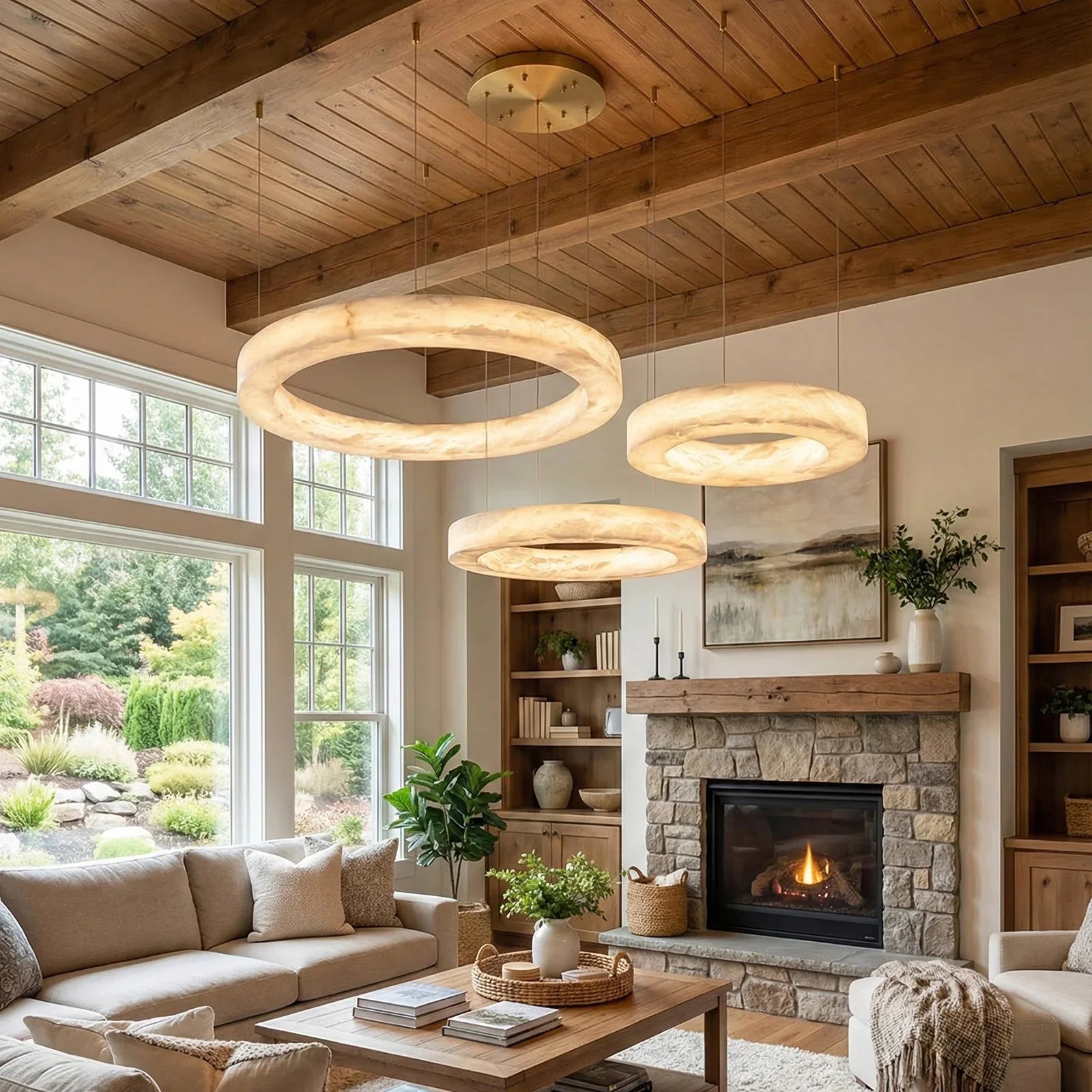 Round Ring Shaped Alabaster Chandelier