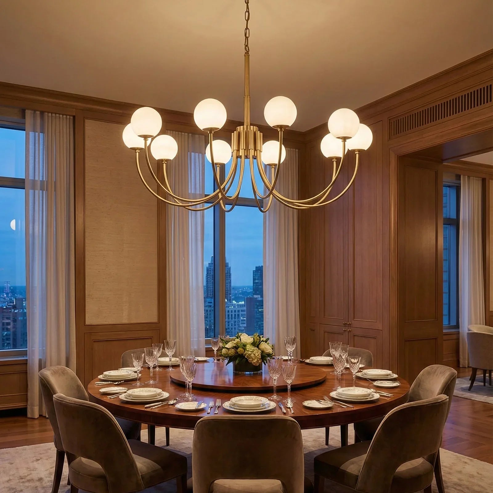 Spherical Alabaster Multi Head Chandelier