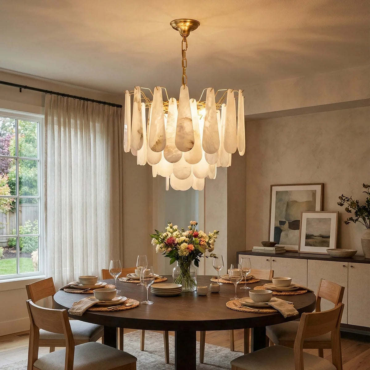 Teardrop Shaped Alabaster Chandelier